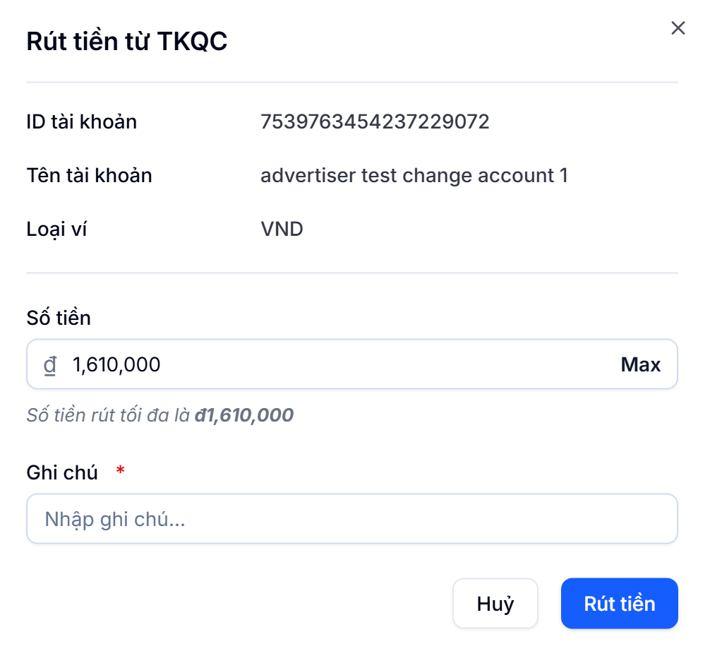 Nhập số tiền cần rút